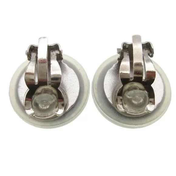 Auth Chanel Button Earrings Clip-On Gray